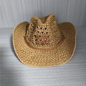 Miu Miu Khaki Straw Hat Minimal Vacation Beach Style